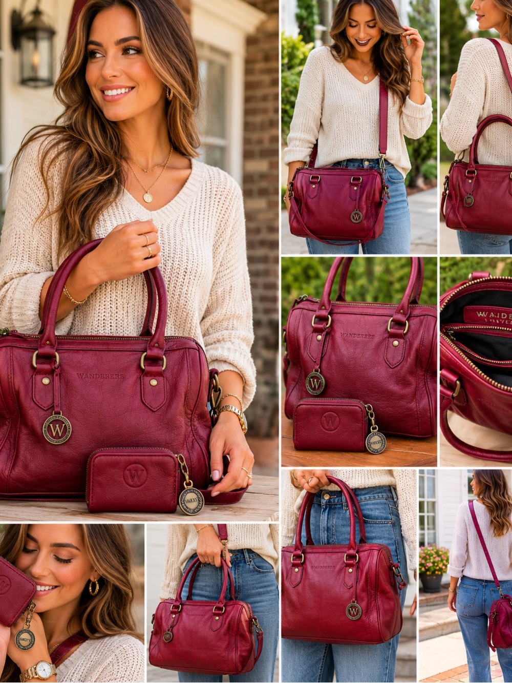 Wanderers Travel Co Leather The San Montano handbag Wallet Set Burgundy